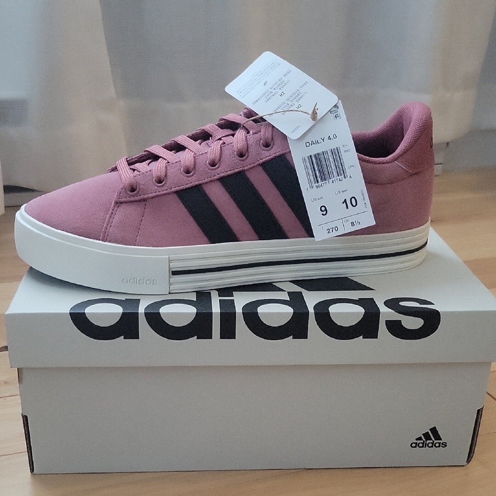 Adidas Pink and Black Sneakers with Iconic Stripes